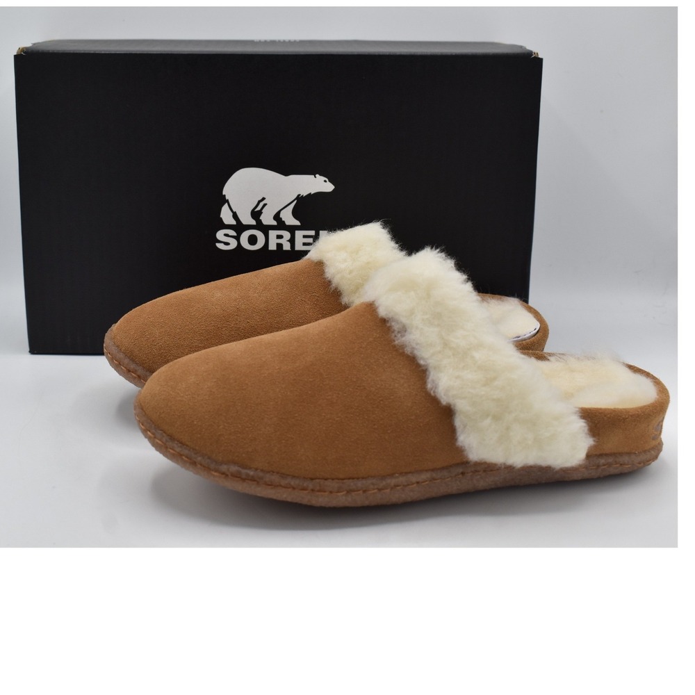Sorel Women 10 Nakiska II Brown Suede Faux Shearling Lined Slides Slippers Shoes